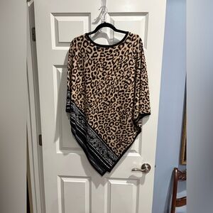 Chico's Animal Cheetah Sweater Poncho Briar Brown, L/XL